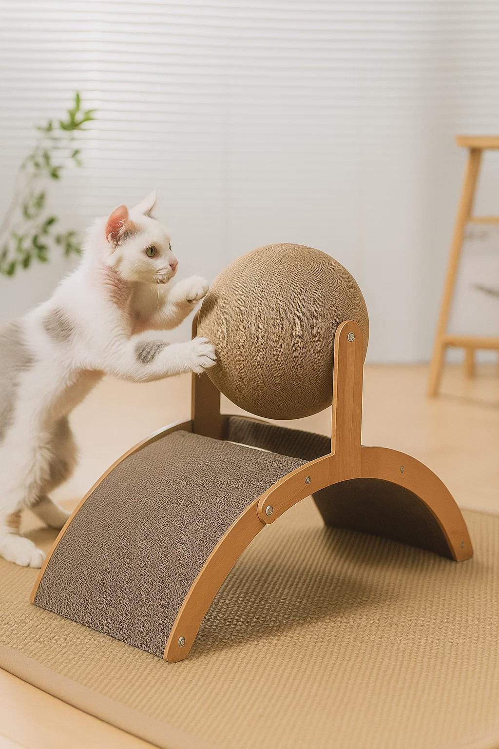 2-in-1 Wooden Cat Scratching Ball – Durable Sisal Scratch Toy and Wear-Resistant Cat Scratcher