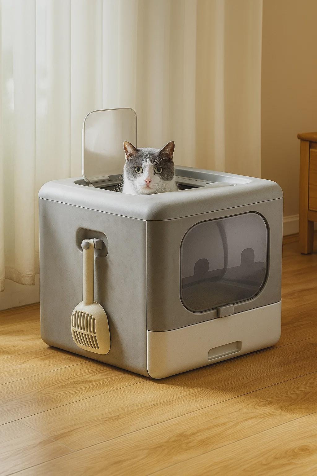 Foldable Covered Cat Litter Box with Scoop & Sifting Tray – Portable Kitty Toilet with Front Entry, Odor Control  Easy Cleaning