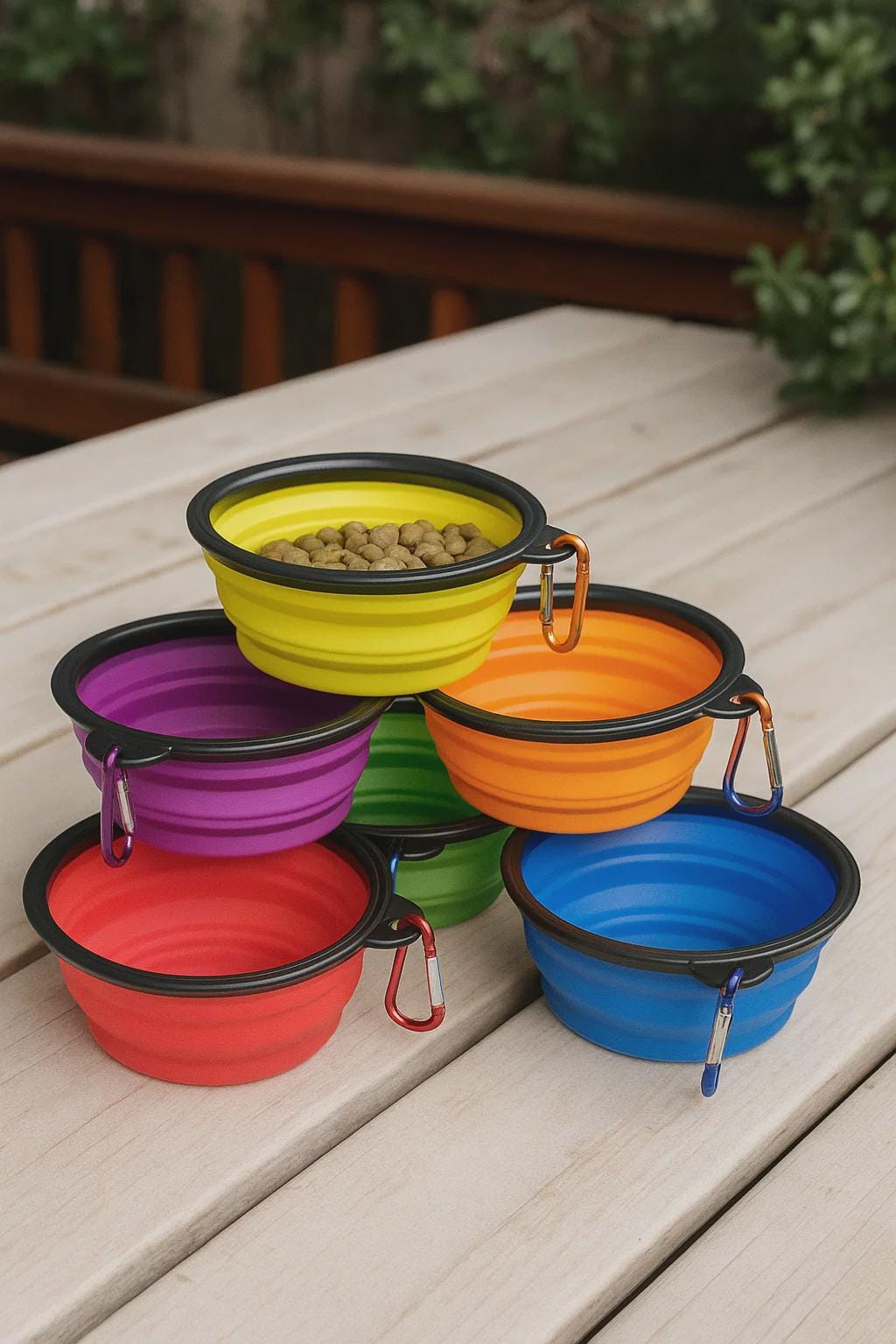 Collapsible Silicone Dog & Cat Bowl – Portable Travel Bowl with Carabiner, Pet Accessory for Hiking  Trips