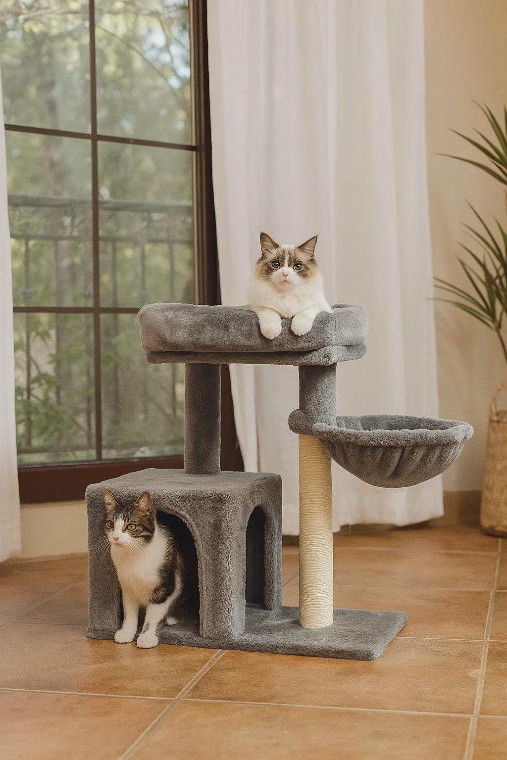Compact Cat Tree with Sisal Scratching Post & Deep Hammock – Condo Tower for Kittens and Small Indoor Cats