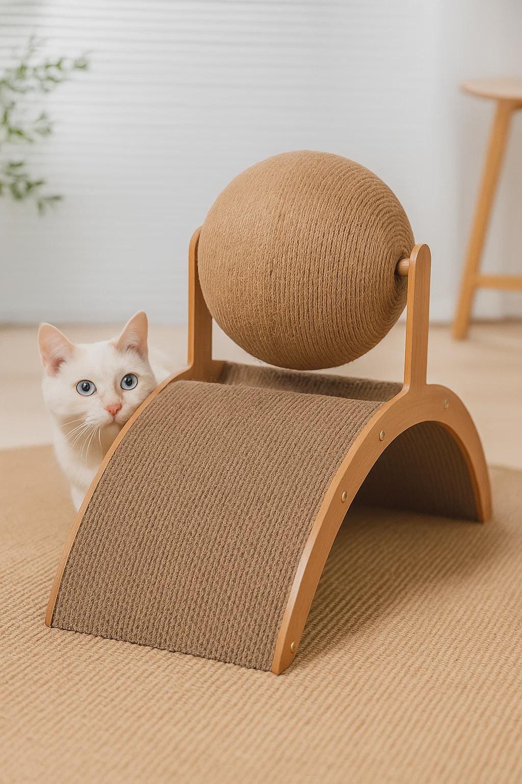 2-in-1 Wooden Cat Scratching Ball – Durable Sisal Scratch Toy and Wear-Resistant Cat Scratcher