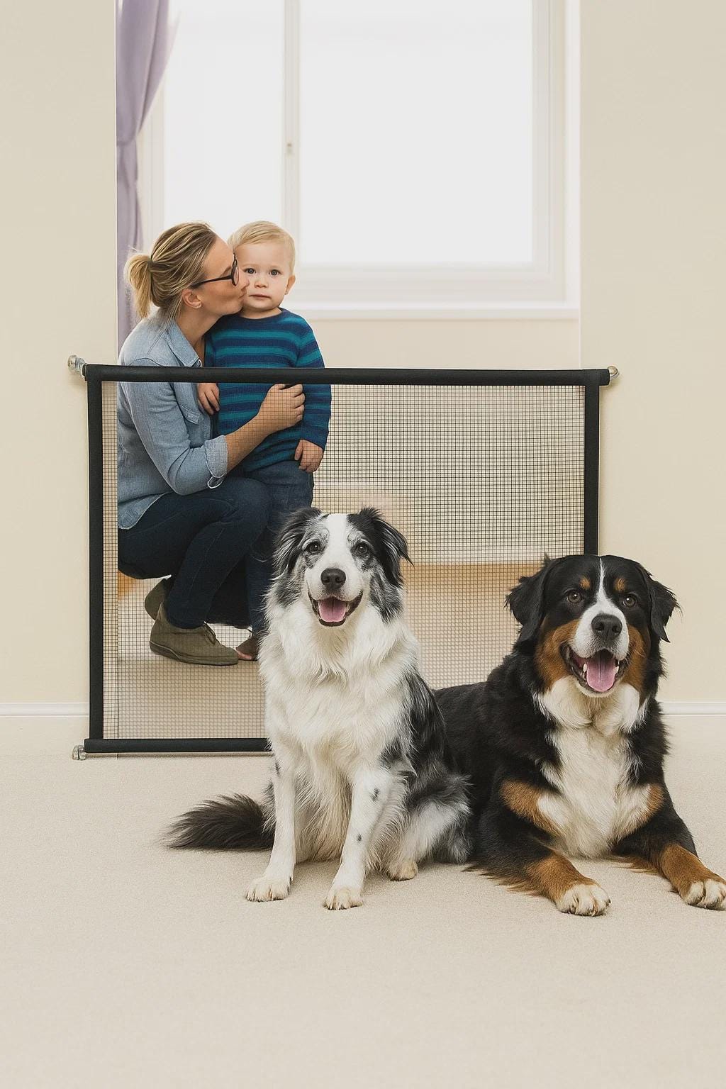 Dog Safety Gate – Foldable Breathable Mesh Barrier, Stair & Door Protection, Easy to Install