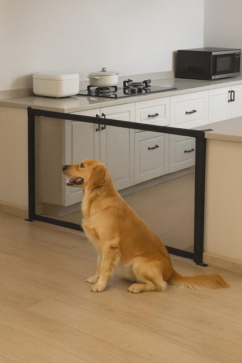 Dog Safety Gate – Foldable Breathable Mesh Barrier, Stair & Door Protection, Easy to Install