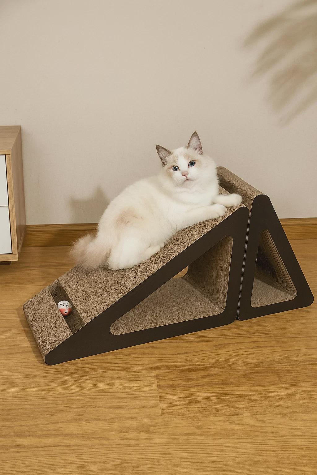 2-in-1 Cat Scratching Board – Durable Frame with Triangular Ball, Toy and Relaxation Corner