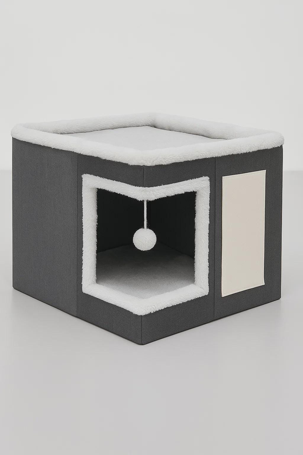 Indoor Cat Bed with Scratcher – Foldable Covered Hideaway with Reversible Cushion