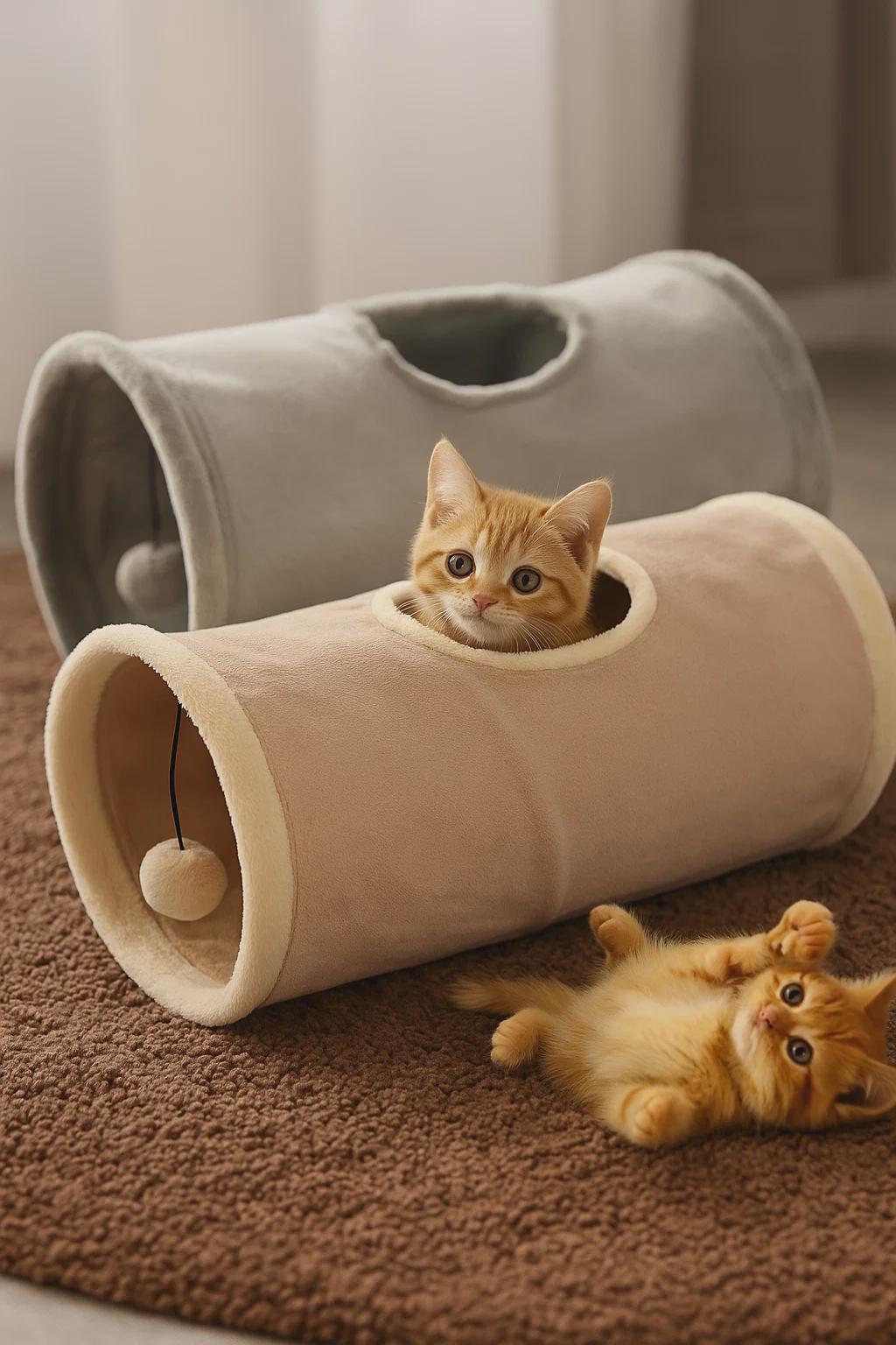 Foldable Suede Tunnel for Cats & Puppies – Soft Indoor Toy for Hide-and-Seek  Playtime