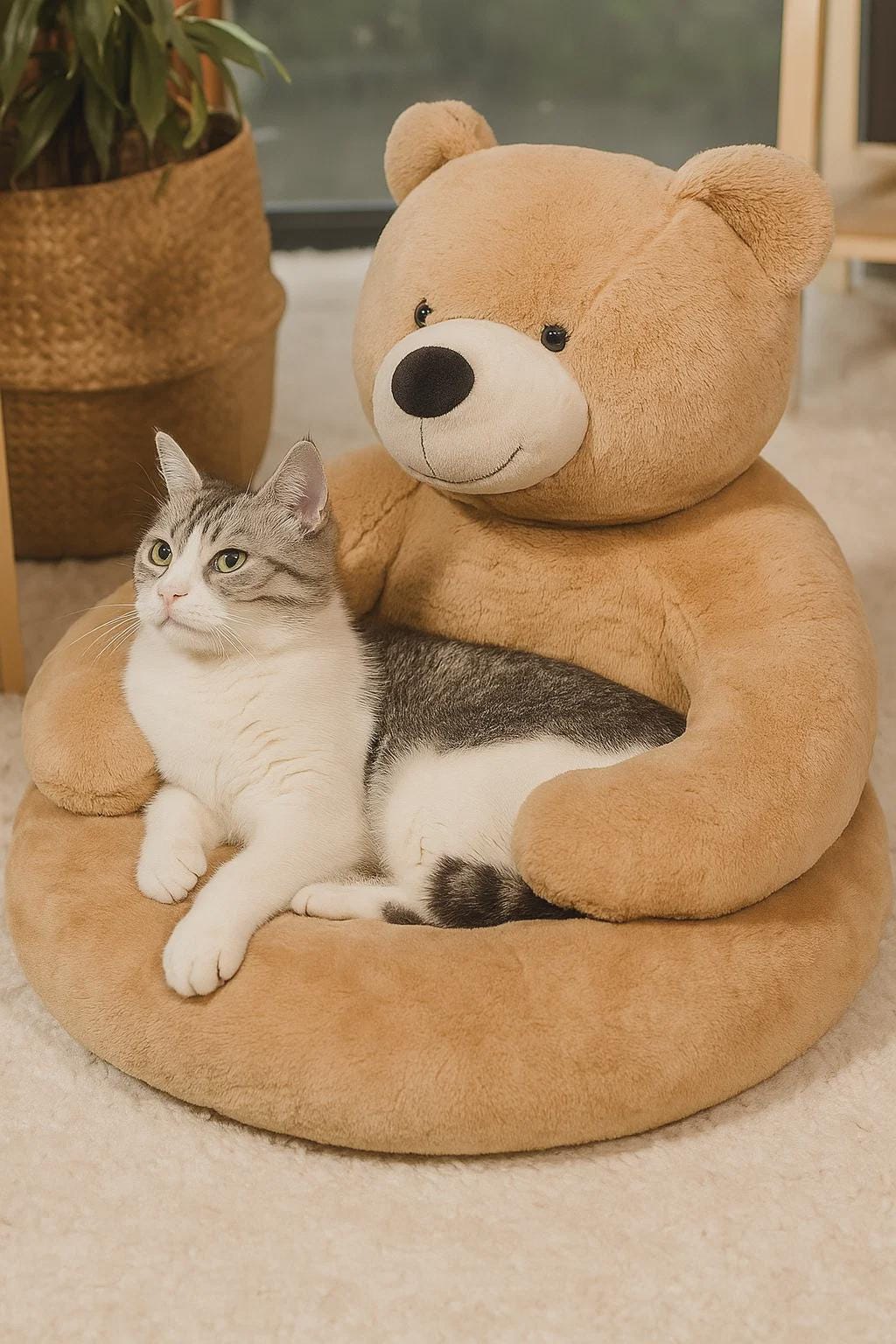 Bear Shaped Dog Bed – Semi-Enclosed Nest, Ultra Soft, Removable & Scratch-Resistant for Puppies and Small Dogs