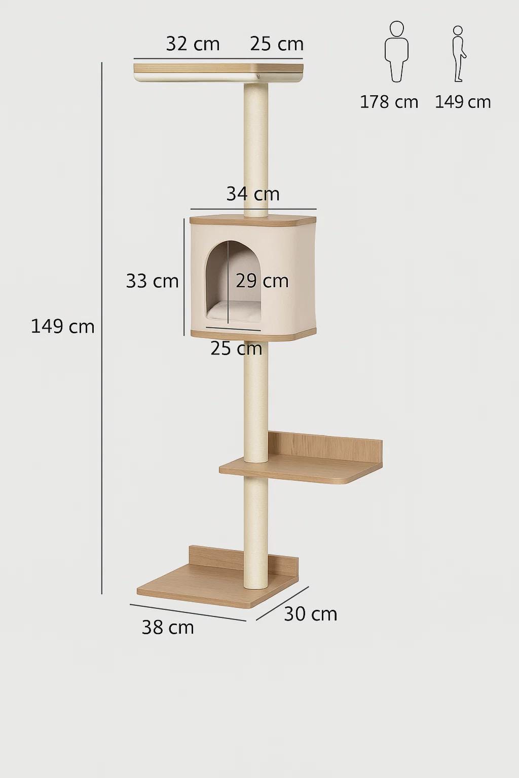 Cat Tower Furniture with Hammock and Scratcher – Wall Mounted Cat Shelves for Indoor Cats | Cozy Cat Hammock & Climbing Tree